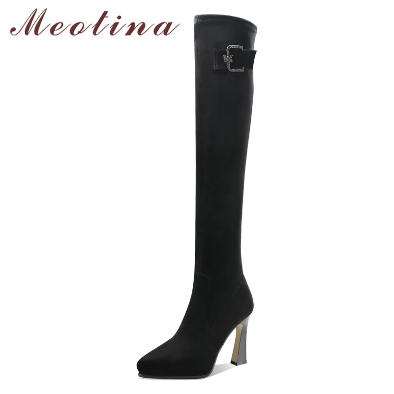 

Meotina Winter Over The Knee Boots Women Kid Suede Buckle Block Heel Thigh High Boots Stretch Extreme High Heel Shoes Lady 33-43