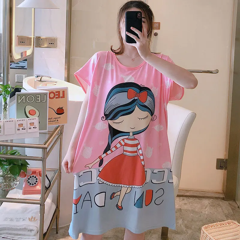 Women nightgowns Women nightdresses Sleeping dress Plus Size Summer Loose Women Nightdress Short Sleeves Cute Cartoon Sweet Casual Sleepwear for Girls