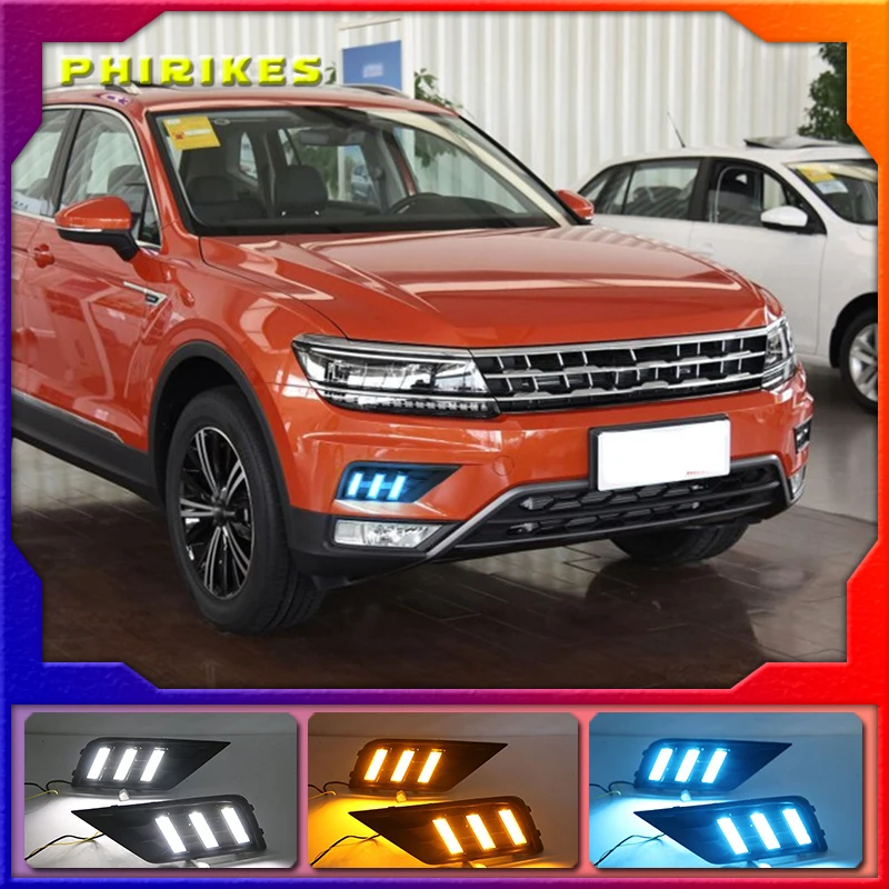 

1Pair Car light for Volkswagen VW Tiguan 2017 2018 2019 DRL Daytime Running Light with Yellow Turn signal fog lamp