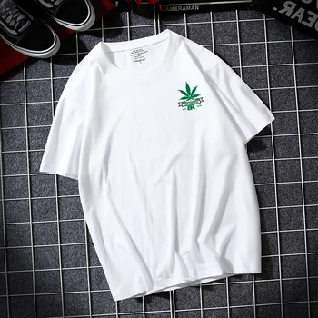 

2020 new fashion men's summer T-shirt printing small leaves T-shirt O-neck short sleeve daily T-shirt 100% cotton casual top