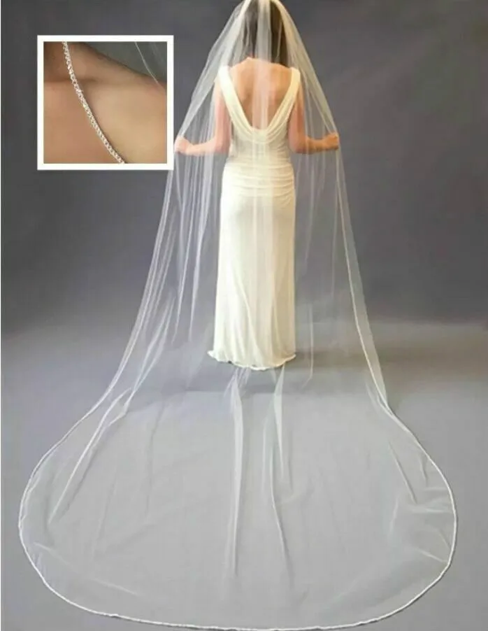 Brides Bridal Ivory/White Cathedral Veil 1Tier Crystal Rhinestone Edge with Comb | Свадьбы и торжества