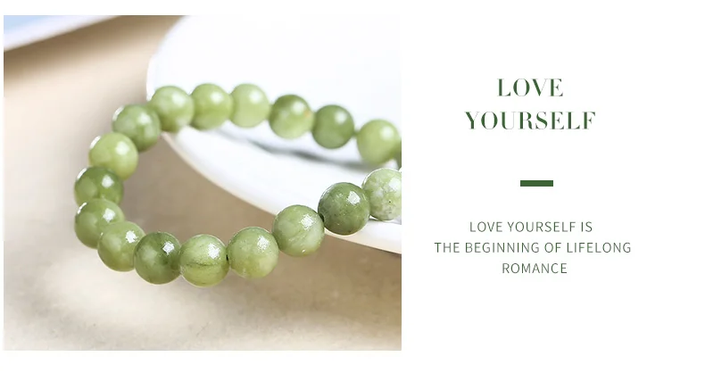 JD Natural Stone Bracelet Green Southern Jade Round Loose Beads Jewelry Women Gemstone Gift Handmade Strand Bracelets