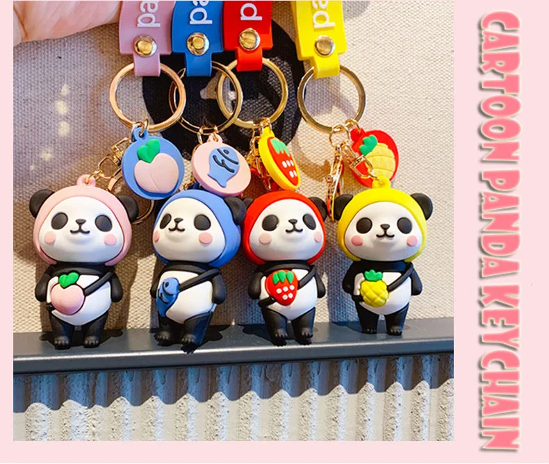Cartoon Fruit Little Panda Doll Keychain Female Cute School Bag Pendant Creative Key Chain Key Ring Couple Bag Pendant Gift
