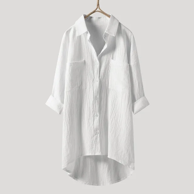 Woman's Casual Linen Shirts And Blouses Tops Boho Ladies Long Sleeve Turn Down Collar Button Shirts Loose Women Clothing 2022 9