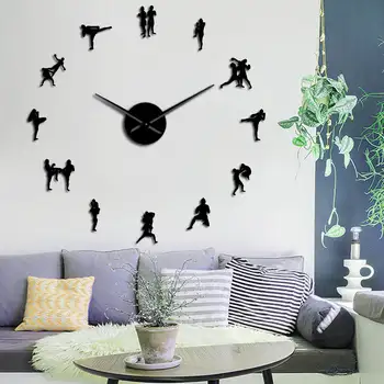 

Frameless Thai Box Fighting DIY Large Wall Clock Home Decor Vintage Muay Thai Kick Fight Giant Clock Watch Gift For Combat Coach