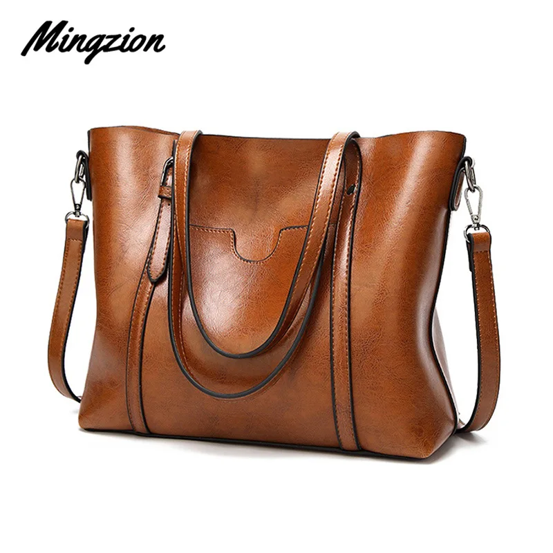 

Mingzion Women Shoulder Bag Fashion Lady Handbag Oil Wax Luxury Leather Large Capacity Bag Casual Messenger PU Big Tote Sac Bols
