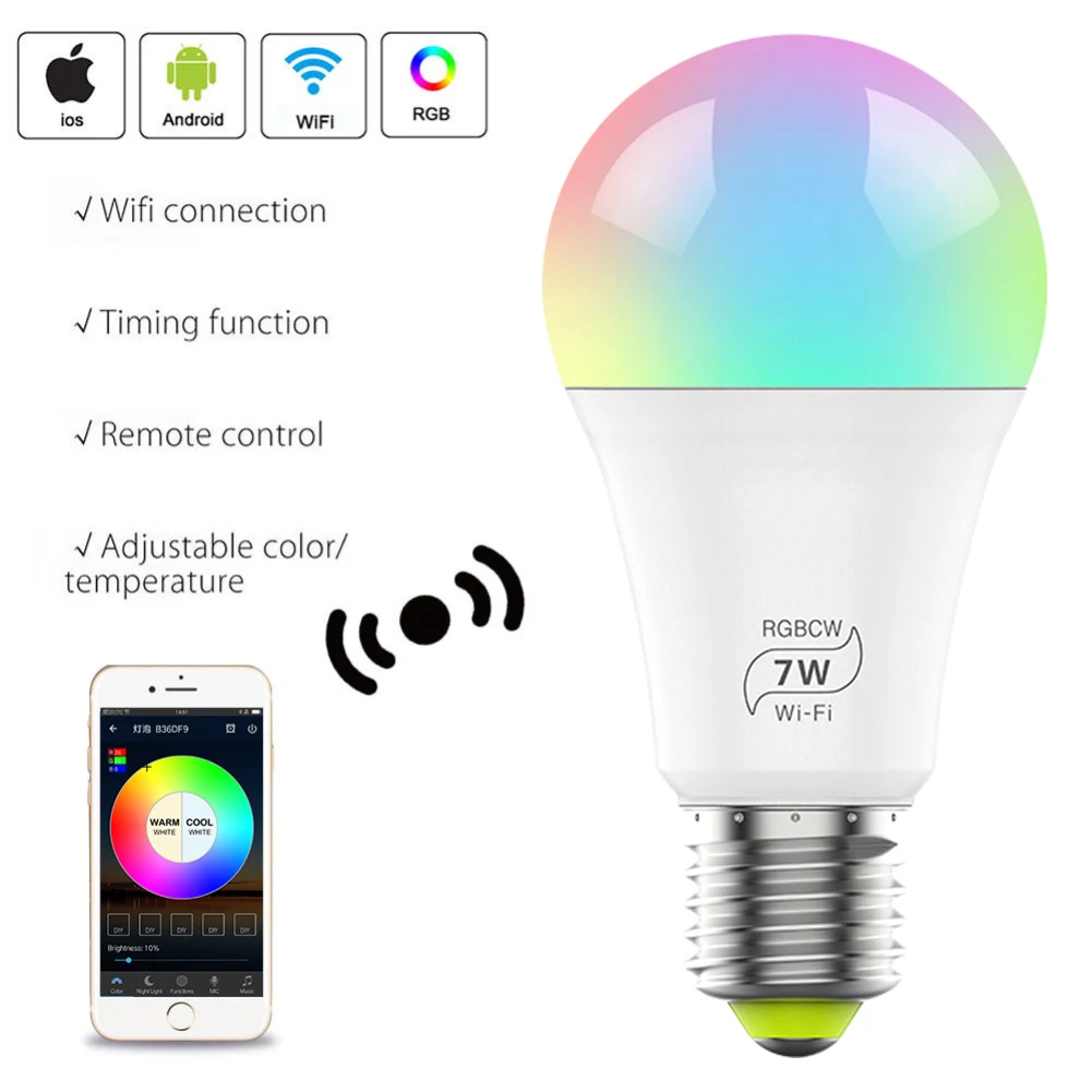7 Вт RGB светодиодный волшебный свет умное домашнее ламповое Освещение E27 Базовая лампа работает с Alexa Google Home E12 E17 E30 G24 GU24 к адаптеру E27