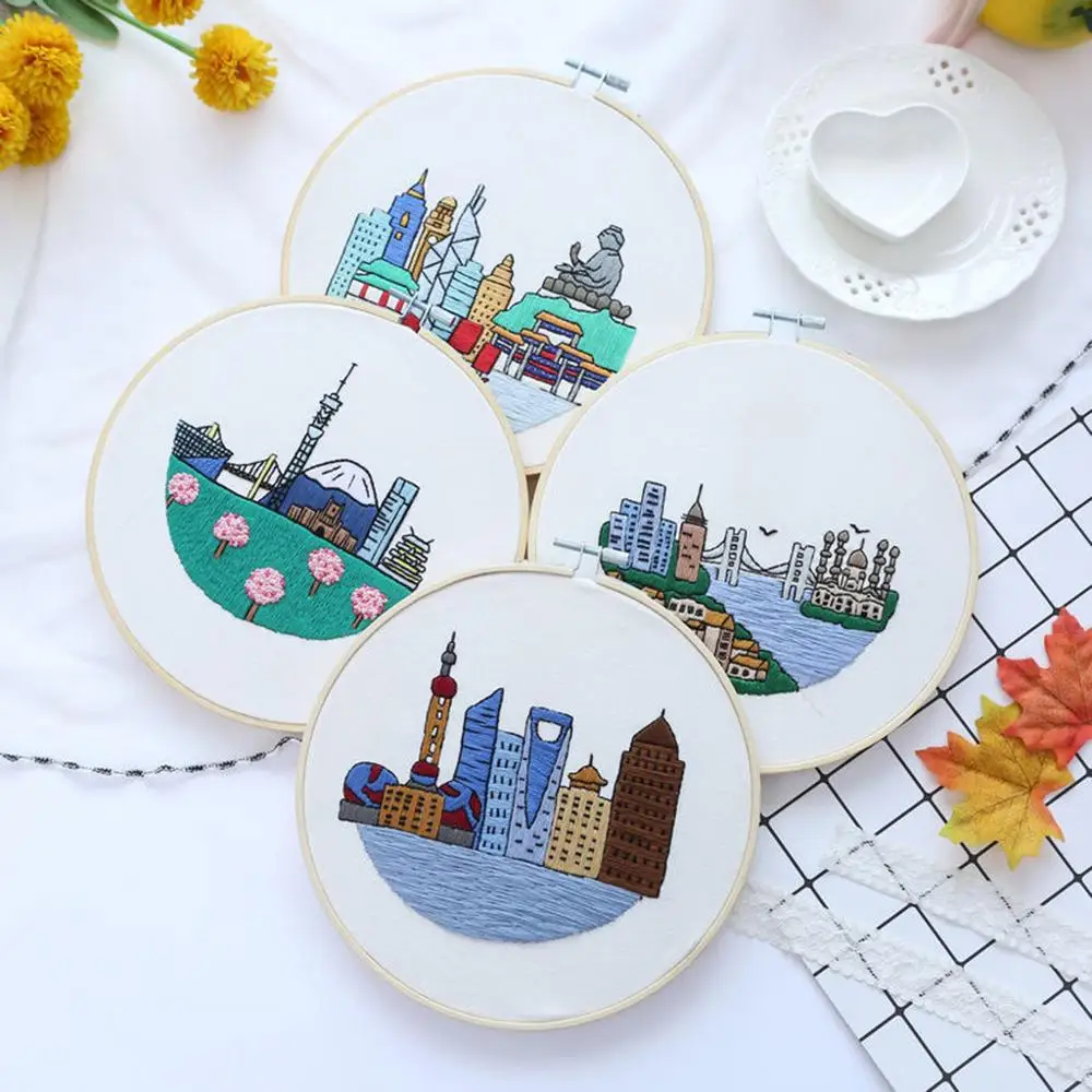 

DIY Handmade Needlework Embroidery Kit City Printed Cross Stitch Set Sewing Art Wall Painting Bouquet Wedding Gift Home Decor