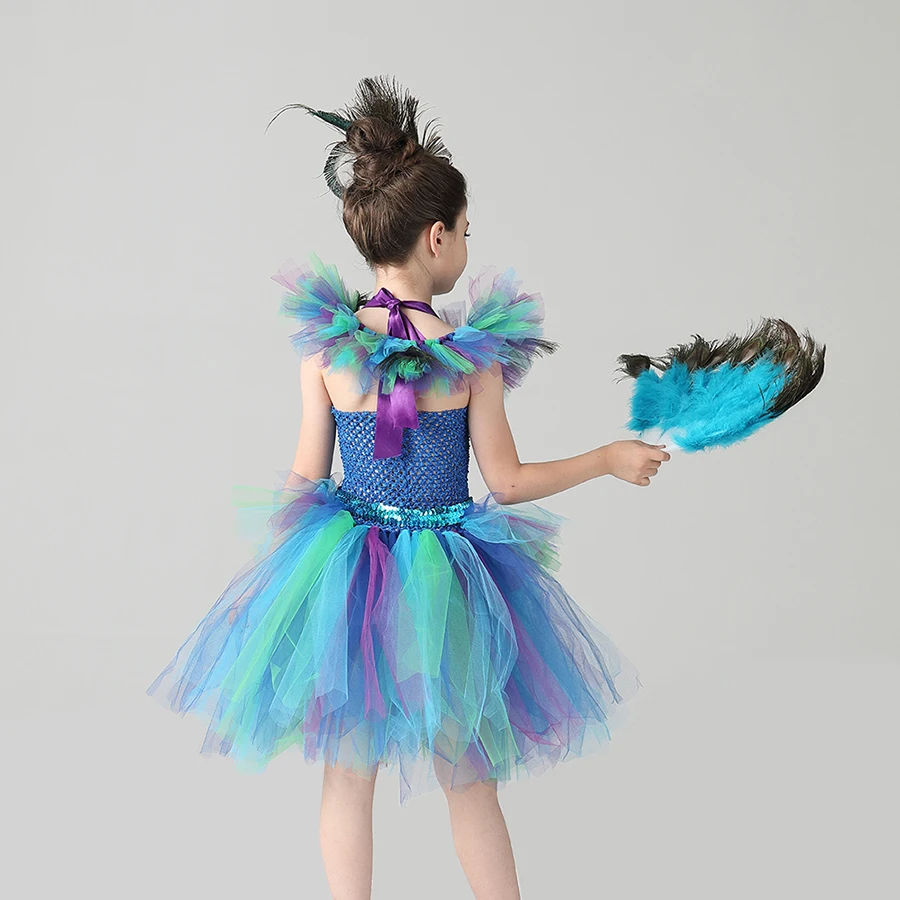Couture Royal Peacock Girls Tutu Dress with Feather Clip Peacock Bird Carnival Fancy Dress for Kid Halloween Party Purim Costume (9)