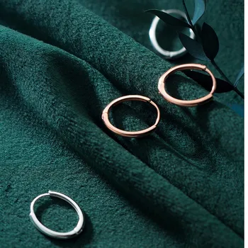 

100% 925 Sterling Silver Small Huggie Hoops Earrings Rose Gold Color Plated Round Circle Ear Ring Earings for Women