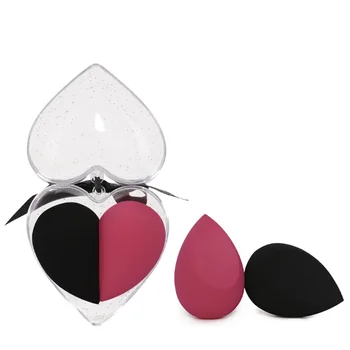 

2pcs Heart Shape Box Washable Non Latex Practical Wet Dry Use Facial Reusable Soft Powder Puff Pile Coating Makeup Tool Cosmetic
