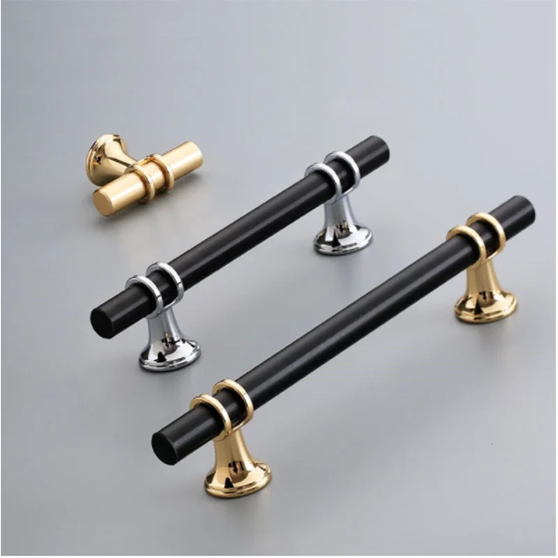 

Furniture Handles For Cabinets and Drawer Bathroom Hardware Black Gold Kitchen Furniture Handles High Quality Steel Door Handle