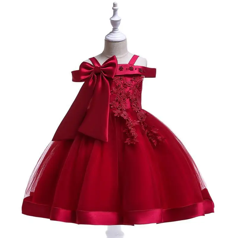

Europe And America CHILDREN'S Dress Piano Performance off-Shoulder Late Formal Dress Girls Catwalks Performance Princess Bow Ski