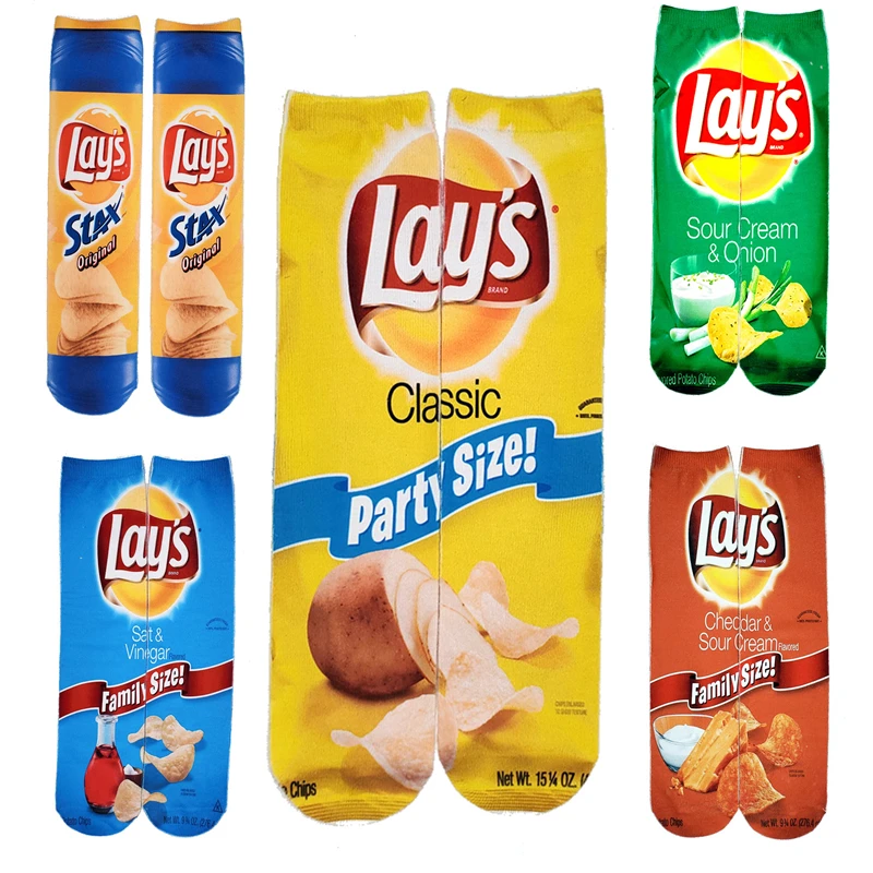 Women's Creative Happy Foods Potato Chips Printing Snack Candy Knee Socks Funny Harajuku Casual Cotton Fashion Long Socks