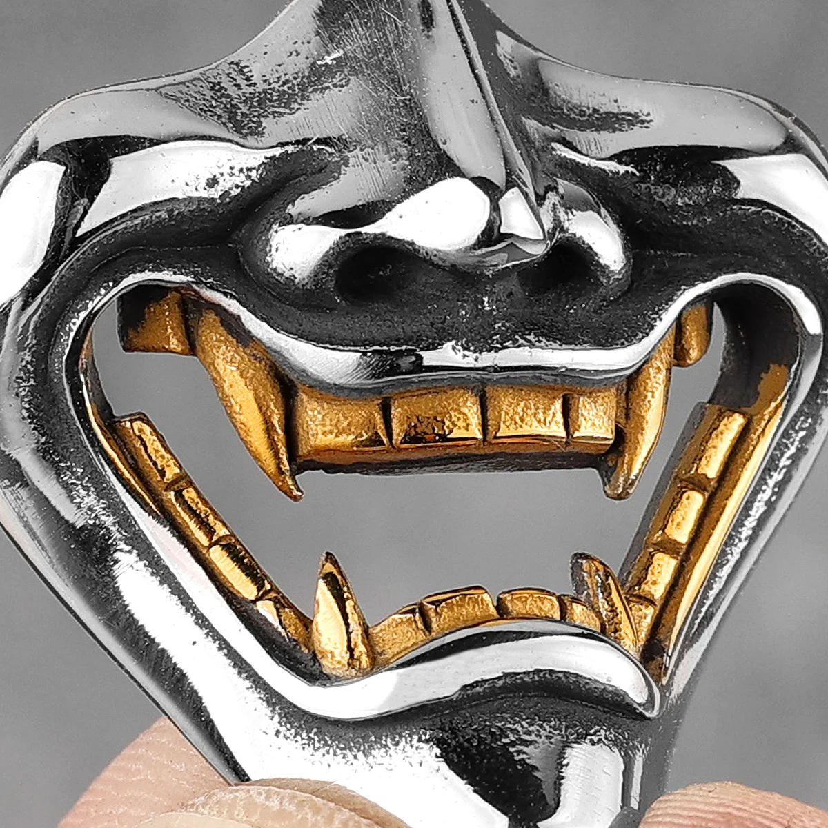 Gothic Punk Samurai Fangs Stainless Steel Men's Necklace Pendant