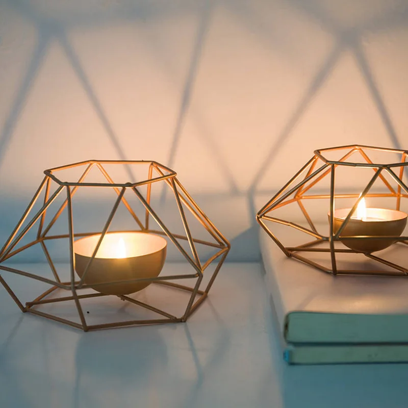 

Fashion Geometric Iron Candlestick Wall Candle Holder Ornament Sconce Matching Tealight Steel Minimalist wedding Home decor Gift