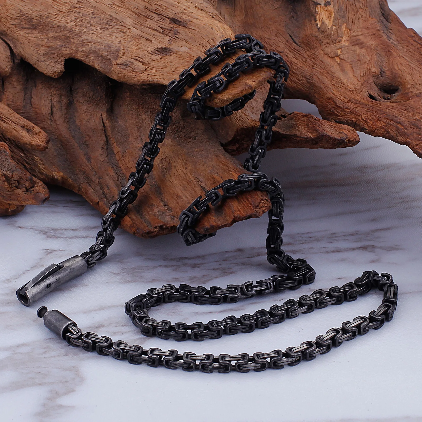 Fongten Vintage Collar Hip Hop Mens Necklace Punk Square Chains Stainless Steel Man Necklaces Fashion Jewelry