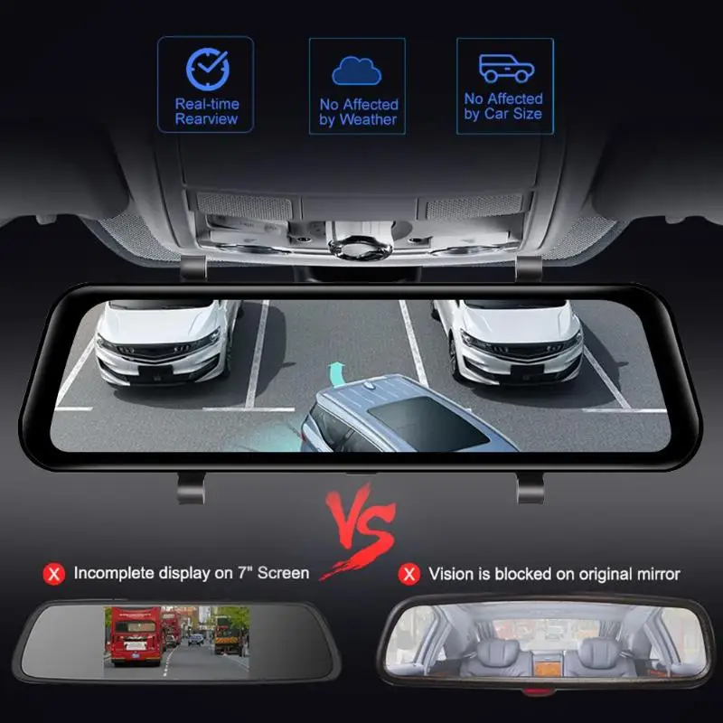 Phisung H60 Автомобильный видеорегистратор с сенсорным экраном, зеркальный поток, зеркало заднего вида, видеорегистратор, двойная камера для автомобиля Full Hd