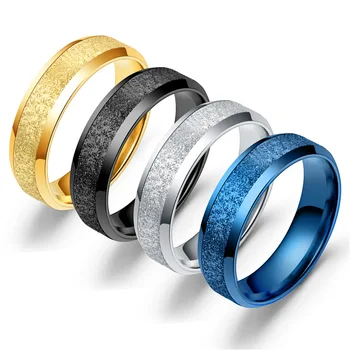 

2020 New Fashion Double Beveled Four Color Pearl Sand Frosted Couple Ring Gift