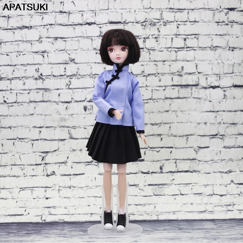 

Blue Handmade Clothes for Barbie Doll Outfits Chinese Traditional Unique Tops Black Skirts Costume Clothes 1/6 Doll Accessories