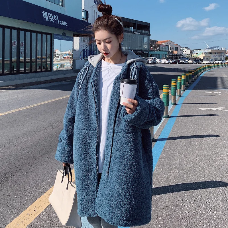 

Mid-length Hooded fang yang gao Plush Padded Coat Women's Thick Winter New Style Korean-style Loose-Fit CHIC plus Cotton