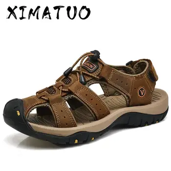 

Summer Sandals Men Soft Leather Gladiator Sandals For Men Comfortable Beach Sandals Men's Summer Shoes Plus Size 37-47