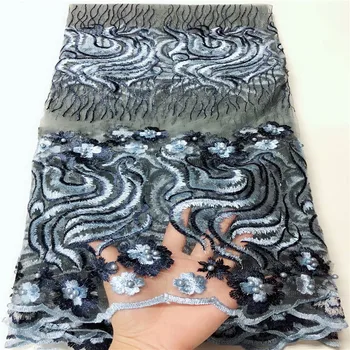 

New gray African Guipure Lace Fabric 2020 High Quality Embroidered French Tulle Mesh Lace Fabric Nigerian Bead For Wedding Dress