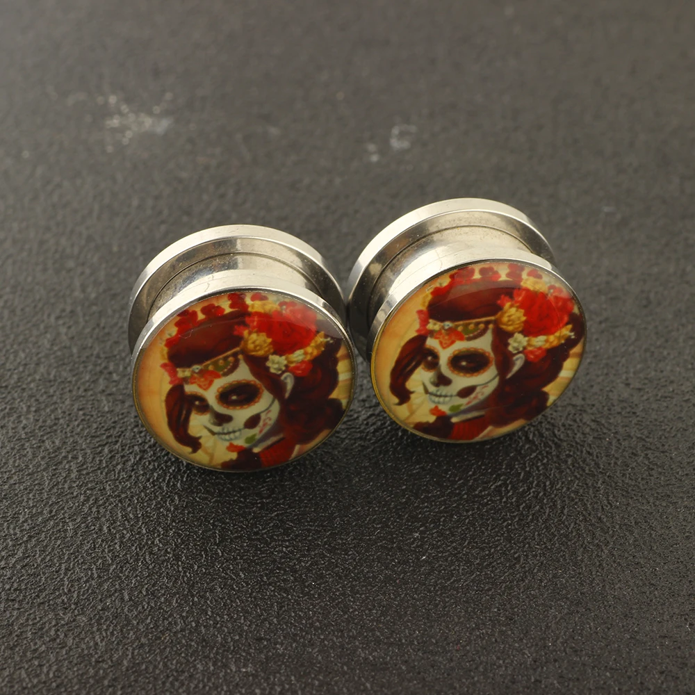 JUNLOWPY Mix 7 Sizes Logo Ear Plugs Gauges Expander Lobe Stretcher Piercing Stainless Steel Screw Flesh Tunnels Body Jewelry