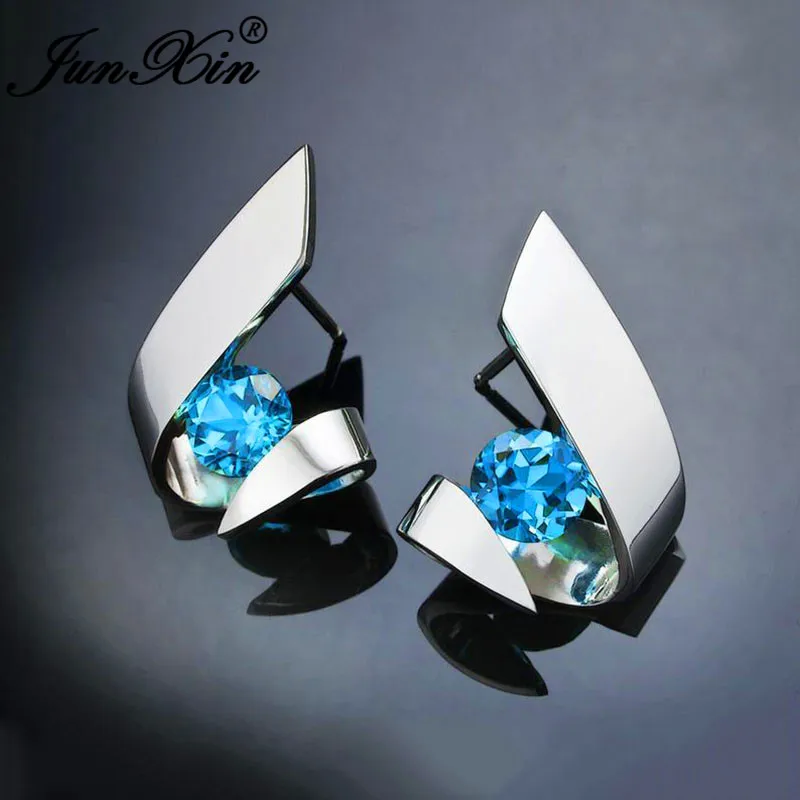Irregular Purple Blue White Yellow Crystal Geometric Stud Earrings For Women 925 Silver Color Round Zircon Stone Earring Jewelry