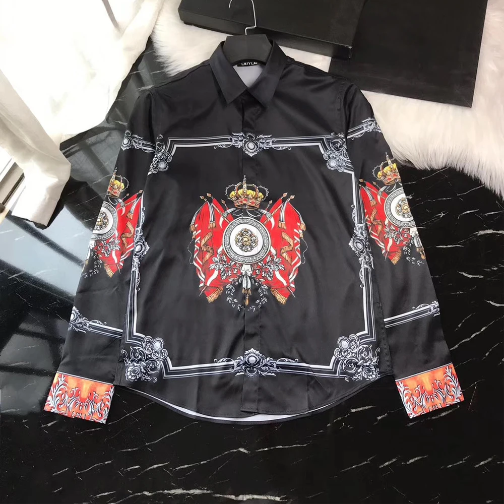 DUYOU Мужская рубашка, хлопок, мужская рубашка, 3D красный флаг, корона, высокое качество, облегающие повседневные рубашки DY2272