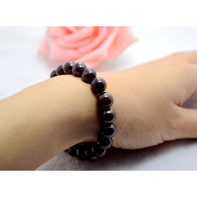 Натуральный Красный гранатовый камень бисер браслет Женский растягивающийся