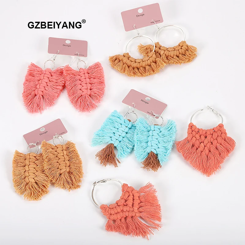 GZBEIYANG Бохо макраме бахрома серьги 2019 этнические ювелирные изделия кулон для