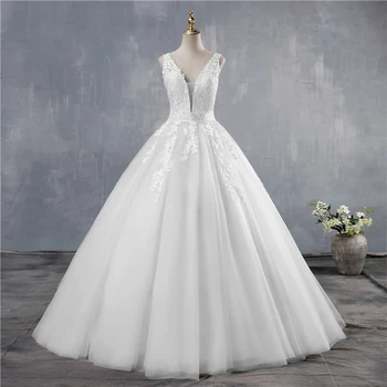 MEJOR OFERTA ❤️ ZJ9149 2019-vestido de novia color champán, blanco, marfil, rosa, hecho a medida, de talla grande, con escote en V profundo y espalda abierta - discount item 28% OFF Bodas y eventos