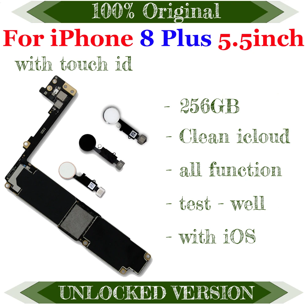 

256GB worldwide unlocked for iphone 8 5.5inch motherboard free iCloud IOS system logic board YES NO touch ID original mainboard