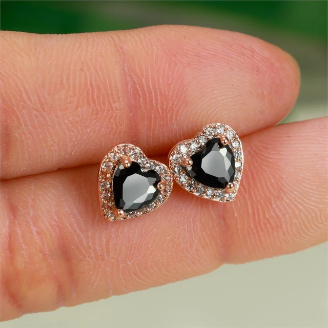 Dainty Female Crystal Heart Earrings Black Rose Gold Silver Color Stud  Earrings Simple White Zircon Wedding Earrings For Women - AliExpress