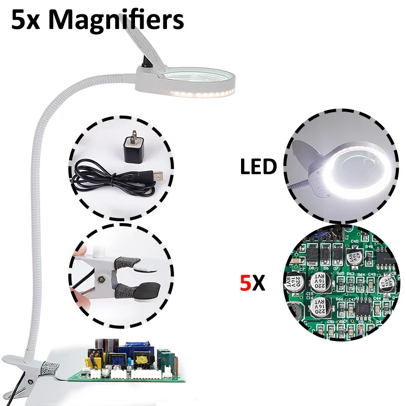 Clip magnifier Светодиодные очки лупа для наращивания ресниц зубные ювелирные изделия лупы с 40 светодиодный s Стенд 5X лампа с увеличительным стеклом - Цвет: Clip magnifier