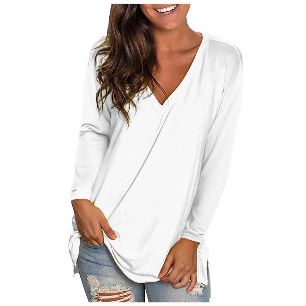 Блузка Топ Новая женская зимняя рубашка с v-образным вырезом и длинным рукавом Плюс Размер Повседневная Туника Топы Блузка для женщин модная одежда