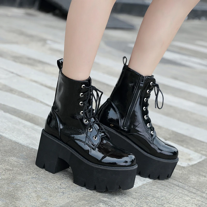 kleermaker gisteren Paar Maat 42 Enkellaarsjes Voor Vrouwen Zwart Lakleer Punk Laarzen 8Cm Hakken  Laarzen Herfst Schoenen Dames Hight Hakken botas Plataforma - AliExpress