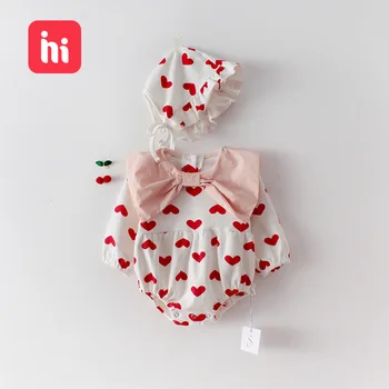 

HIPAC Newborn Bodysuit Baby Girl Romper with Hat One Piece Ropa Heart Clothing Floral Romper Girls Summer Sleeveless Clothes