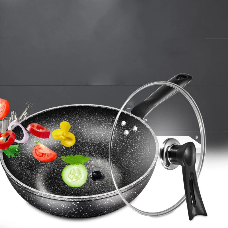 Wok антипригарная сковорода без масла дымовая Плита Газовая плиты плоское дно кастрюля для приготовления кастрюля без ручки Посуда для варки кухонного горшка для приготовления пищи