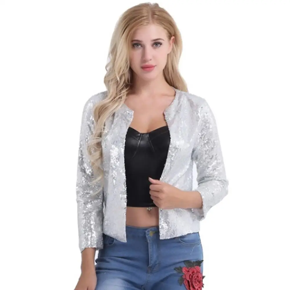 Paillette slim solid blazers for female hidden breasted sexy club women suit and jackets party spring autumn blazers Feminino - Цвет: silver
