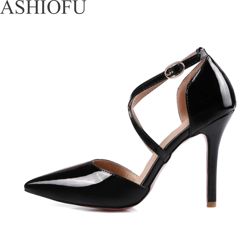 ASHIOFUWomens10cmHighHeelPumpsXstrapsPartyPromDressShoes
