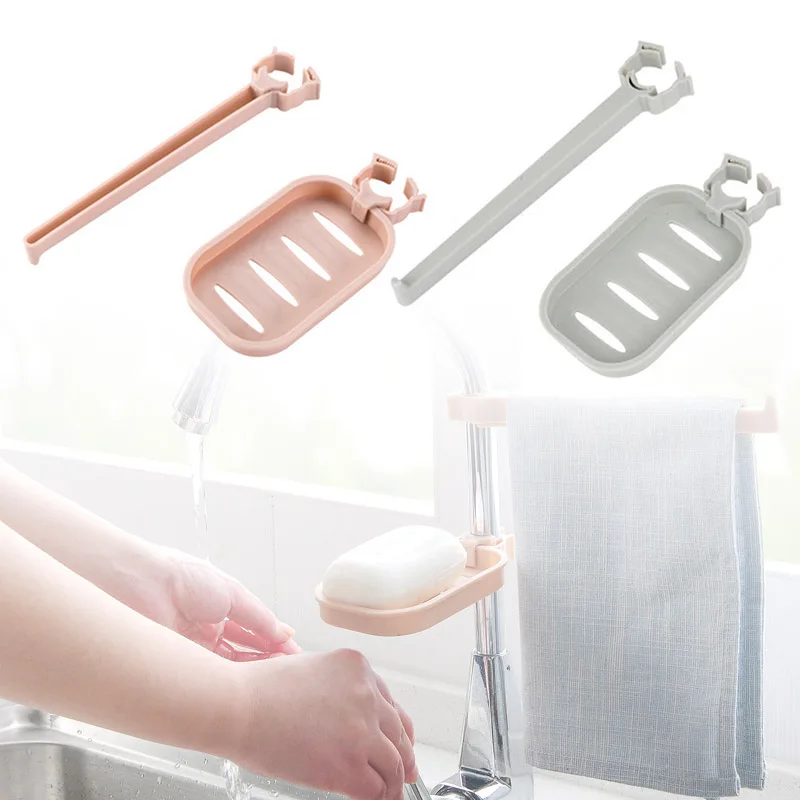 1pcs Soap Box+1pcs Storage Rack Tap Sink Storage Kitchen Supplies Soap Sponge Cloth Towel Drain Shelf Holders Hangers Organizer