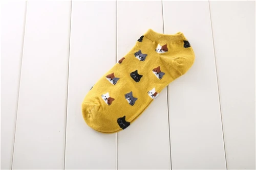 1Yellow Теплые удобные хлопковые женские Носки с рисунком кота из бамбукового волокна для девочек женские носки по щиколотку ярких цветов с изображением героев мультфильмов Kwakii campus - Цвет: 1Yellow