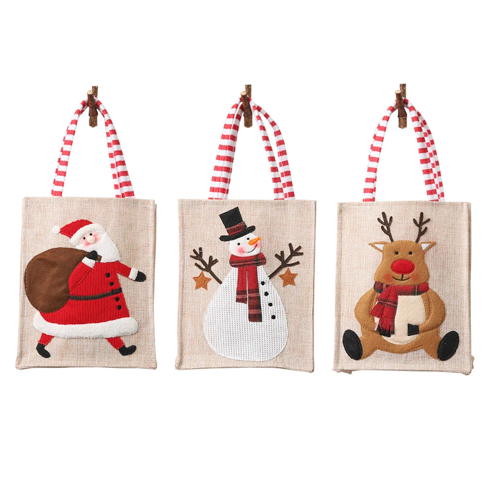 

2020 New Year Xmas Decoration Large Christmas Gift Bags & Holders Burlap Cartoon Candy Bag Container Snowman Santa Sacks