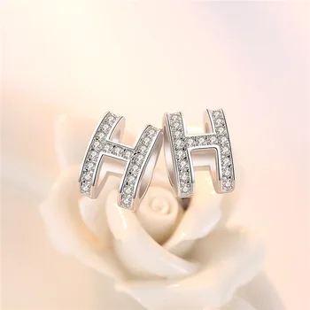

Lovely Letter H Design Earring Fashion Korean Style 925 Sterling Silver Jewelry Cubic Zirconia Stud Earrings For Women