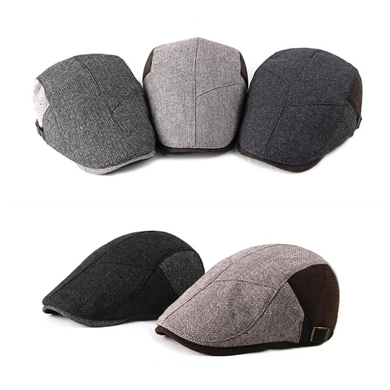 Vintage British Style Beret Cap Unisex Adjustable Sunshade Peaked Hat Woolen Fabric Beret Hat For 4 Seasons