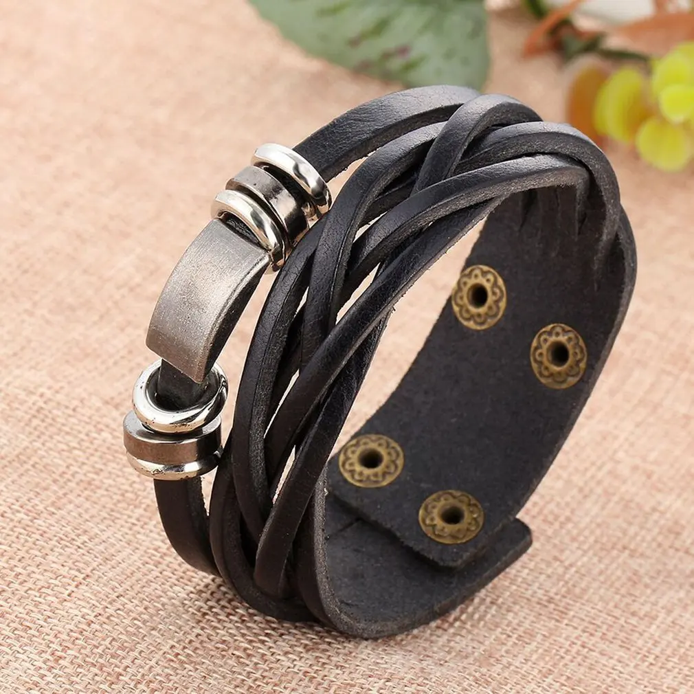 Кожаный браслет мужской тканый многослойный браслет ручной работы ювелирные изделия для мужчин Многослойный кожаный браслет