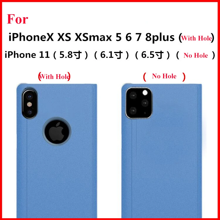 100 шт умный зеркальный чехол Clear View для iPhone 11 Pro Max XS XR X 8 7 6 6S Plus, кожаный флип-чехол с подставкой, защитный чехол