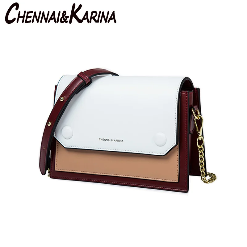

New Free Shipping Contrast color Leather Handbags High Quality Casual Female Bags